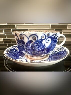 VTG Imperial Lomonosov Tsar Bird Cobalt  LFZ Porcelain 22Kt Gold Teacup/Saucer